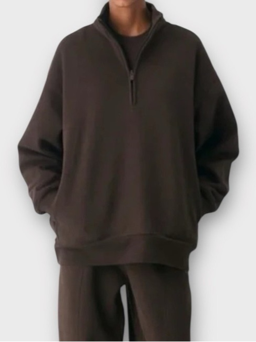 SKIMS Oversized Quarter-Zip Pullover in Chocolate Brown - Picture 2 of 2